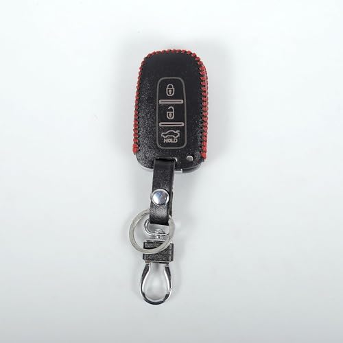 Image of Leather Smart Car Key Cover Case with Key Chain for Old Verna, Old I-20 (Black)