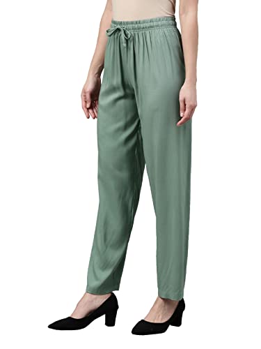 Image of GO COLORS Women Solid Mid Rise Relaxed Fit Viscose Casual Pants