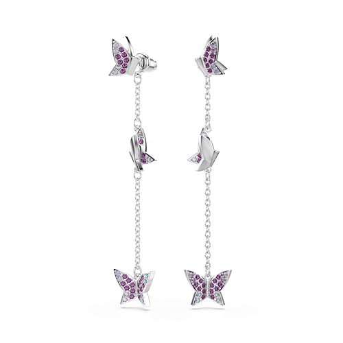 Swarovski Idyllia Orecchini, Taglio Rotondo, Farfalla, Viola, Placcato Rodio