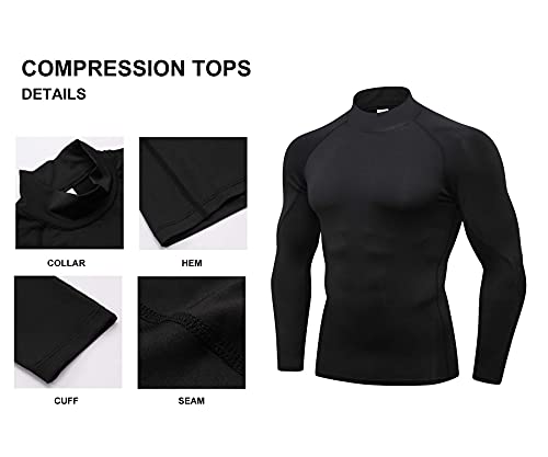 Mens 2 Pack Mock Turtleneck Compression Shirt Long Sleeve Sports Undershirt Athletic Baselayer Running T-Shirt4