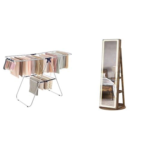 SONGMICS Clothes Drying Rack, LED Jewelry Cabinet Standing, ULLR52BU and UJJC008X01