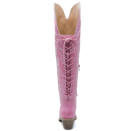 Image of GLOBALWIN Women's Cowboy Western Fashion Over The Knee Thigh High Cowgirl Boots Low Heel