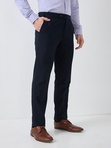 Image of Raymond Men Slim Fit Solid Pattern Poly Viscose Blend Flat Front Formal Trouser