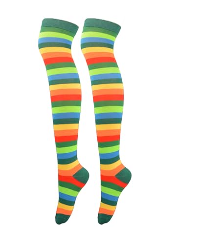 Image of Womens Thigh High Socks Athletic Stripe Cute Colorful Over the Knee High Sock Colorful Long Tube Sock