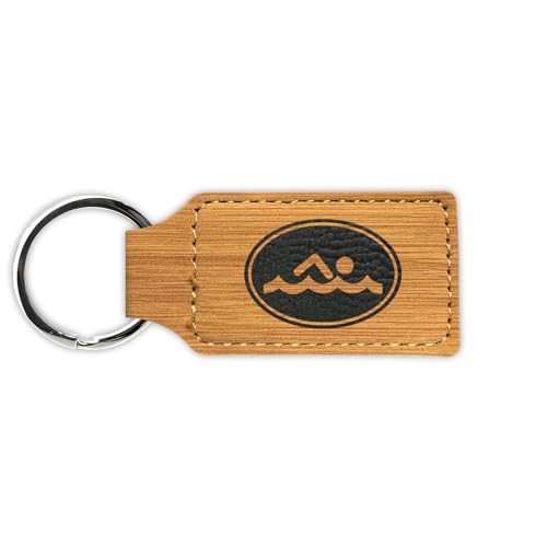 RDW Oval Swimming Keychain Leatherette Rectangle - Laser Engraved -