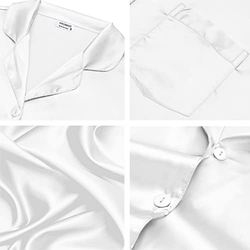 Image of SWOMOG Long Sleeve Pajamas Set Silk Satin Sleepwear Button Down Pjs Loungewear with Pocket