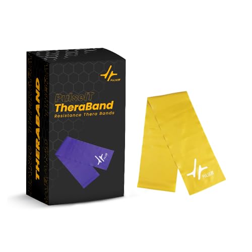 Image of PulseITThera Resistance Bands for Workout. Pilates, Yoga & Home Exercise Bands. Latex Thera Bands for Gym, Strength Training, Stretching & Toning. Fitness Bands for Men & Women (Yellow)