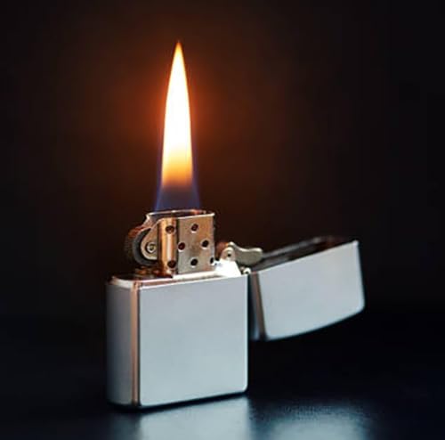 Image of Refillable Small Pocket Cigarette Lighter Metal Body Fuel Lighter Without Fuel Fill The Lighter with Oil Fuel for Outdoor Travel Utility Use (Silver)
