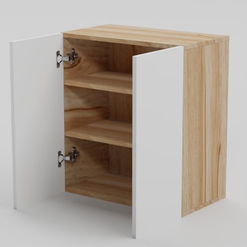 Image of 2 Door Multipurpose Wall Mounted Cabinet with Adjustable & Fixed Shelf | Storage for Modular Kitchen, Bathroom, Office & Living Room | DIY | Color-Asian Light & White | Size-60x33x63.8 Cm