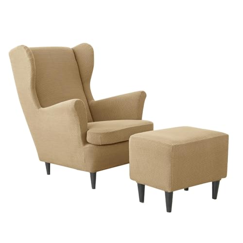 Fundas elásticas de poliéster para sillón orejero y otomana en color caqui