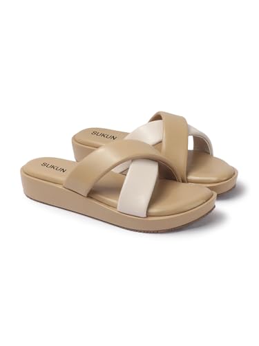 Image of Sukun 6802 Women's Wedge Heel Sandals Comfortable Cushioned Footbed Adjustable Anti-Slip Outsole Stylish & Elegant Design For Girls /Ladies
