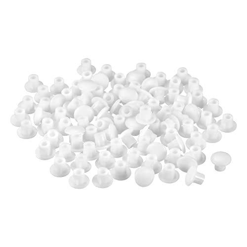 Image of uxcell Screw Hole Plugs, 5mm(3 /16 inch) Dia PP Snap in Shelf Button Flush Type Caps for Furniture Cabinet Cupboard, Milky White 180 Pcs