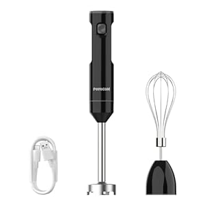 Draadloze staafmixer met variabele snelheid, POYOCOM Immersion Blender handheld oplaadbaar, met Type-C kabel, eiergarde voor smoothies, milkshakes, sauzen, puree babyvoeding en soepen – zwart