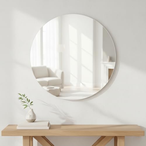 Image of Round Frameless Wall Mirror 12x12 Inch - Modern Decorative Vanity Mirror for Bathroom, Bedroom, Living Room & Entryway
