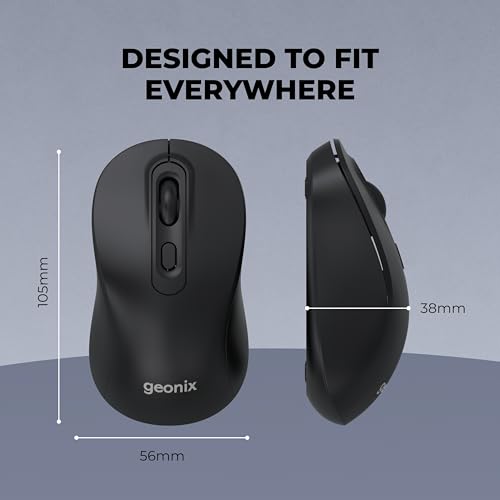 Image of Geonix Nimbus 07 Optical Wireless Mouse, Dual Mode (2.4GHz + Bluetooth), 4 DPI Modes, Type-C Rechargeable, High Precision Tracking, 10 m Range, 4-Button Ergonomic Design (Black)