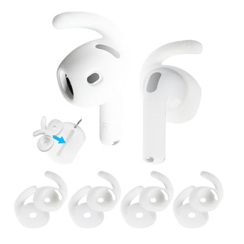 Aiivioll Ear Hooks for AirPods 4 (2024) [Added Storage Pouch] 4 Pairs Anti-Slip Ear Covers Silicone Accessories Compatible with AirPods 4th Generation(White)