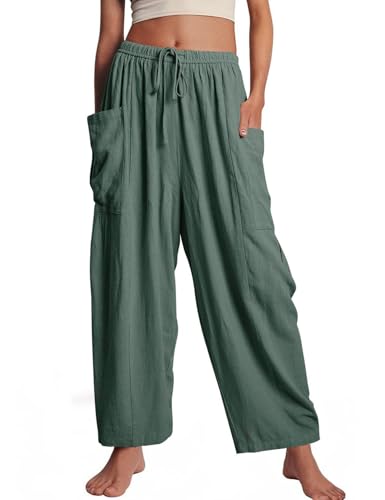 Kissonic Womens Wide Leg Pants Casual Loose Drawstring Flowy Summer Beach Palazzo Harem Pants with Pockets