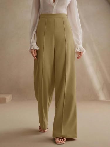 Image of KOTTY Women's High Waist Flared Wide Leg Trousers - Stylish Cotton Linen Palazzo Pants for Office Wear, Casual, and Straight fit