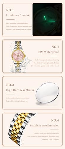 Image of OLEVS Gold Watches for Women Original Luxury Small Square Diamond Wrist Watch Analog Quartz Stainless Steel Waterproof Stylish Ladies Watch Date