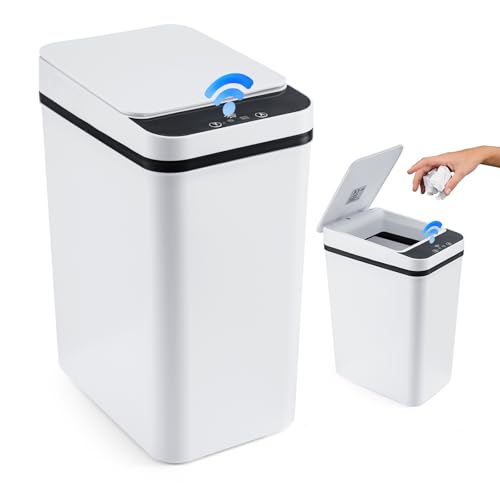 M.J COMFY-LIFE Smart Touchless Bathroom Trash Can 10L Automatic Motion Sensor Garbage Bin with Lid, Electric Waterproof Narrow Slim Design for Kitchen, Office, Toilet, Bedroom