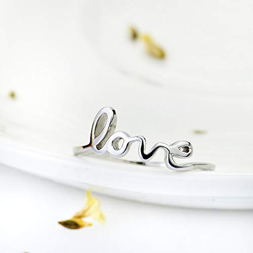 YFN Sterling Silver Simple Love Script Ring Thin Band Promise Ring3