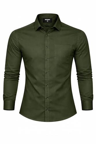 Image of Men's Slim Fit Long Sleeve Button-Down Shirt, Casual Formal Style with Chest Pocket