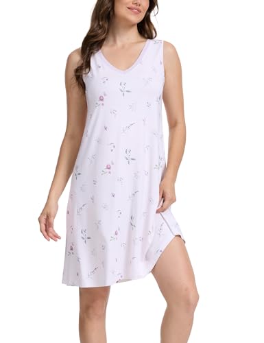 Image of GYS Cooling Bamboo Viscose Nightgowns for Women, Lightweight Sleeveless V Neck Sleep Shirt for Hot Sleepers, Soft Night dress
