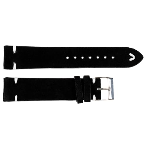 Correa de reloj de ante negro de 18mm a 24mm con elegantes costuras blancas 6