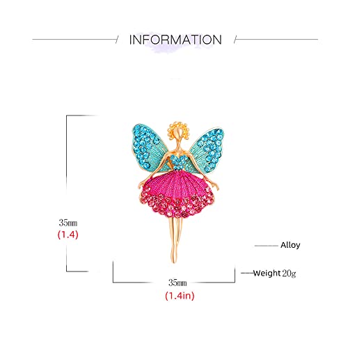 Image of Rhinestone Angel Ballerina Brooch Pin for Women Girls Fashion Crystal Gold Tone Cute Fairy Butterfly Ballet Dancer Brooches Lapel Pins Dainty Dress Accessories Birthday Christmas Jewelry Gift