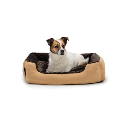 dibea Hundebett Hundekissen Hundekörbchen mit Wendekissen Größe M Farbe braun/beige