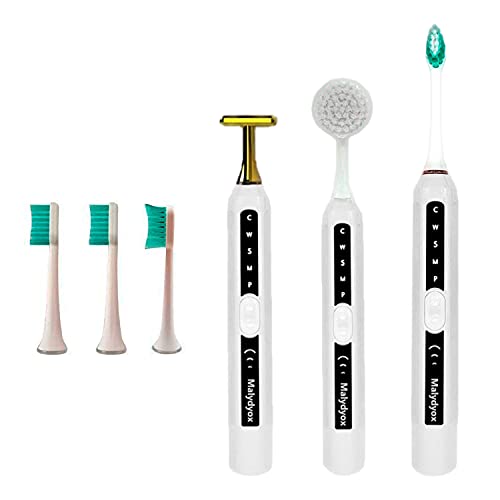 Malydyox 3-in-1 Waterproof Sonic Electric Toothbrush, Whitening Toothbrush, 3 Toothbrush Heads and 2 Facial Cleaning Massage Brush Heads, 5 Brushing Modes, 2-Minute Built-in Timer (White)