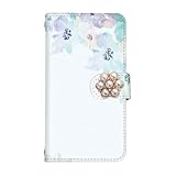 スマ通 Google Pixel 7a 対応 ケース 手帳型 ケータイケース ミラー＆カード収納＆鏡 (花デコ) 花 水彩 手描き ボタニカル デコ付き スタンド付き ストラップ穴 ピクセルセブンエー用 Pixel 7a (E.ライトブルー) vc-029