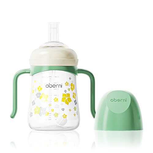 Oberni Trinklernbecher auslaufsicherer für Kleinkind ab 6 Monaten, BPA frei Trinkflasche mit Griffe, 240ml-Schnabeltasse-Trainerbecher-Wasserflasche-Baby Sippy Cup, Grün