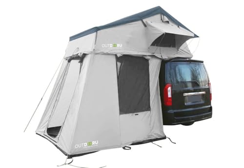 Family Plus Tente de toit flexible pour 1 à 4 personnes (160 cm) avec auvent, tapis en maille, fenêtre de toit, échelle, housse en PVC, sac à chaussures,...