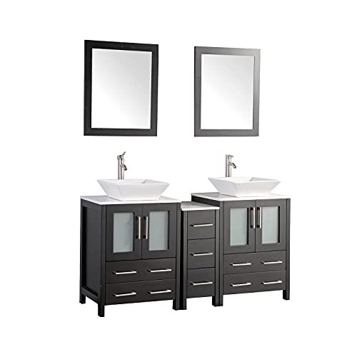 Vanity Art 60 Inch Vessel Double Sink Bathroom Vanity Cabinet