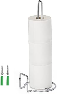 HULISEN Toilet Roll Holder, Free Standing Toliet Paper Holder for Bathroom or Kitchen Holds 3 Spares, Vertical Wall Mounted Paper Towel Holder-Chrome.