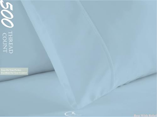 Image of Single Size Fitted Sheet- Egyptian Cotton 500 Thread Count Hotel Luxury 1 Piece Single Fitted Bedsheet- Fit Mattress Up to 12 inch- Extra Soft, Wrinkle Free, Breathable Sheet- Light Blue