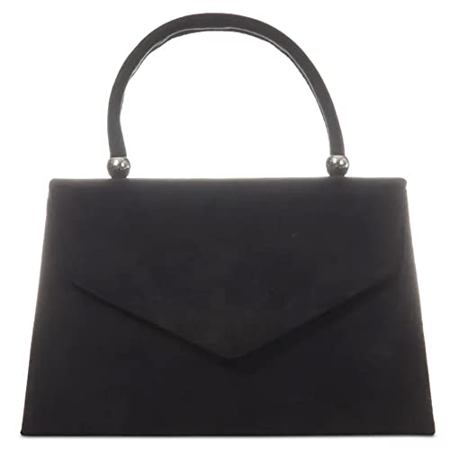 Image of fi9® Retro Suede Tote Style Wedding Ladies Party Prom Evening Clutch Hand Bag Purse (Black)
