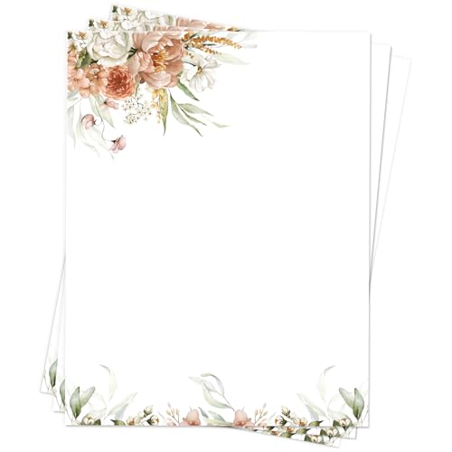 Roowest 水彩花柄プリンター用紙 装飾文具用紙 150枚 8.5 x 11インチ ボーダーデザイン エレガントなライティングレターヘッドシート 学校でのライティング/ホームオフィス用品用