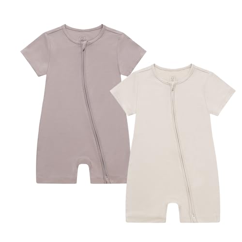 JunNeng Baby 2 Pack Rayon of Bamboo Romper Sleeper 2 Way Zipper Short Sleeve Jumpsuit Zipper Footless One-piece