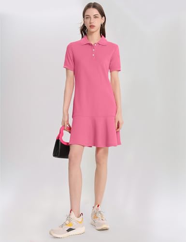 Image of Kissonic Women's Polo Dress Short Sleeve V Neck Ruffle Hem Casual Summer Golf Tennis Mini Shirt Dresses