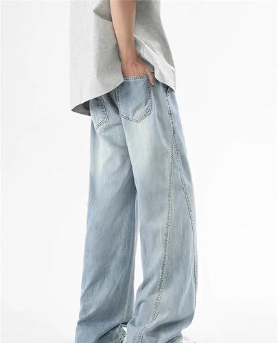Mens Jeans Summer Lightweight Drawstring Wide-Leg Baggy Denim Pants Straight Loose Fashion Wear2