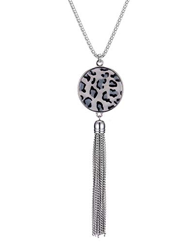 Long Tassel Pendant Necklaces For Women - Faux Pearl Necklace with Silver Chain, Fashion Jewelry For Lady (17-Leopard gray) Long Tassel Pendant Necklaces For Women - Faux Pearl Necklace with Silver Chain, Fashion Jewelry For Lady (17-Leopard gray)
