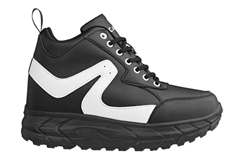 CALTO Men's Invisible Height Increasing Elevator Shoes - Black/White Lace-up High-Top Hiking Style Sneaker Boots - 4 Inches Taller - S22772 - Size 12 D(M) US2