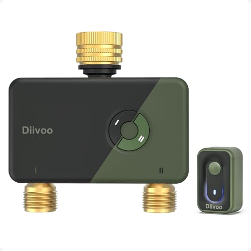 Diivoo Brass WiFi Sprinkler Timer 2 Zone, Smart Water Timer for Garden Hose Remote...