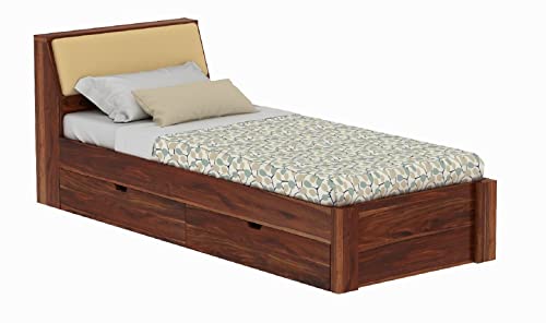 Image of WOODLAB Furniture Single Size Bed with Headboard and Drawer Storage Wooden Single Cot Bed for Bedroom Home (Honey Finish)