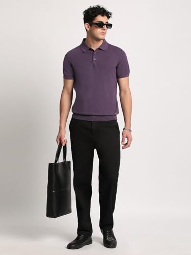 Image of THE BEAR HOUSE Purple Solid Regular Fit Polo