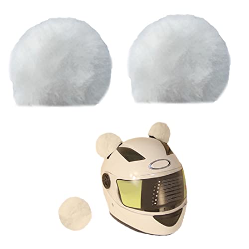 Helmet Decorations Set 1 Pair Round Bear Ear 1 Piece Bear Tail Included Cute Helmet Accessories for Bike Motorcycle Helmet White