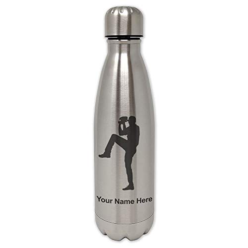 LaserGram Single Wall Stainless Steel Water Bottle, Baseball Pitcher, Personalized Engraving Included
