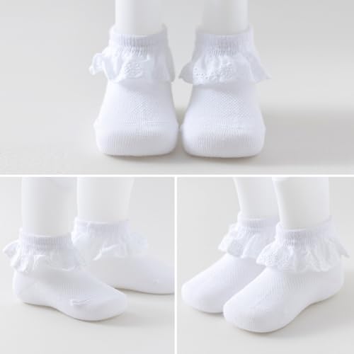 EPEIUS Baby Lace Socks Newborn Girl Eyelet Ruffle Socks Infant Toddler Dress Crew Sox 0-6/6-12/12-24 Months3